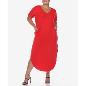 NWT White Mark Womens Plus Size Short Sleeve V-neck Maxi Dress PS3009 2XL Red